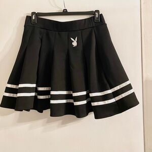 PLAYBOY Black Skater Skirt with White Stripes